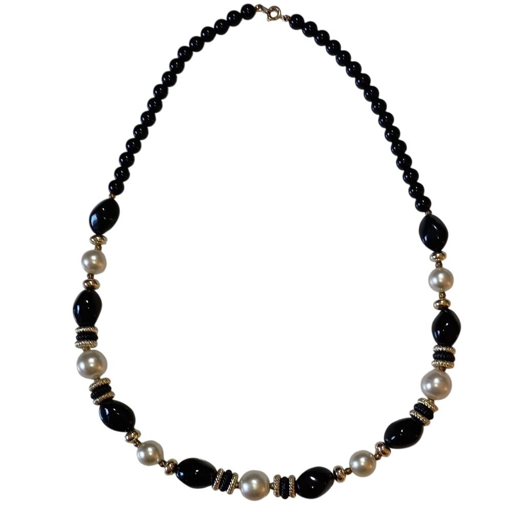Faux‎ Black Onyx and Pearl Necklace SKUJ094